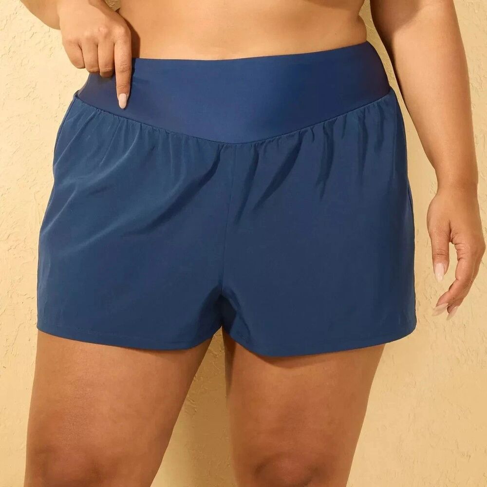 Shade & Shore Navy High Waist Swimsuit Swim Shorts Bottoms Size S New